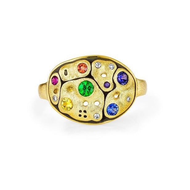 Gold Savory Dome Color Gemstones Ring