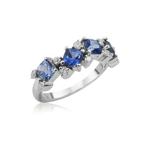 Diamond and Cushion Cut Sapphire Ring