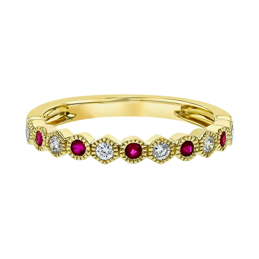 14K Yellow Gold Diamond and Ruby Partway Wedding Band