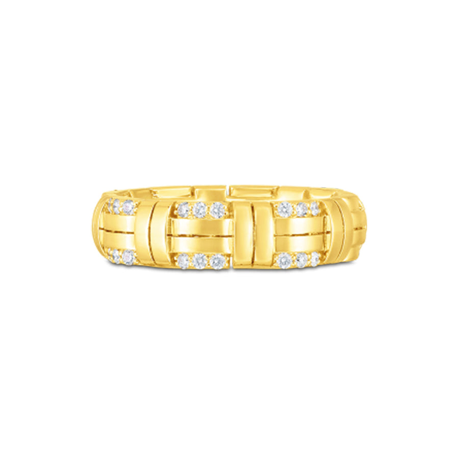 18K Veneto Woven Single Row Ring with Diamond Accent