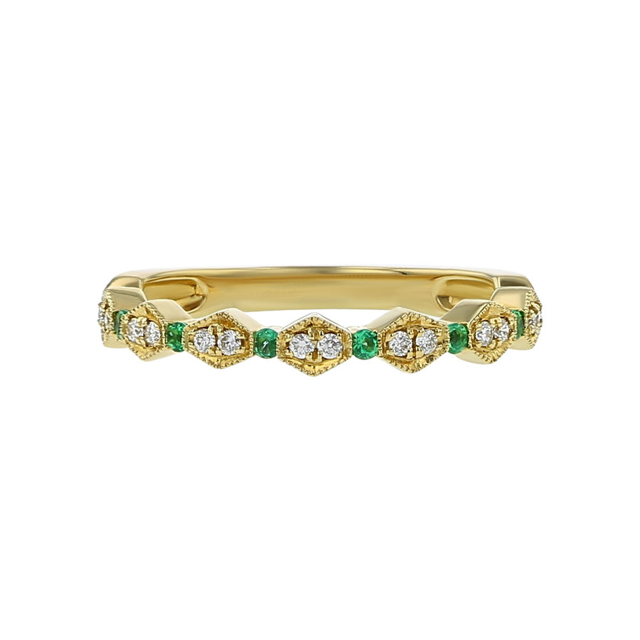 14K Yellow Gold Diamond and Emerald Stackable Band