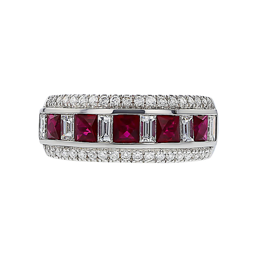 Princess-Cut Ruby Band with Baguette Diamond Accents