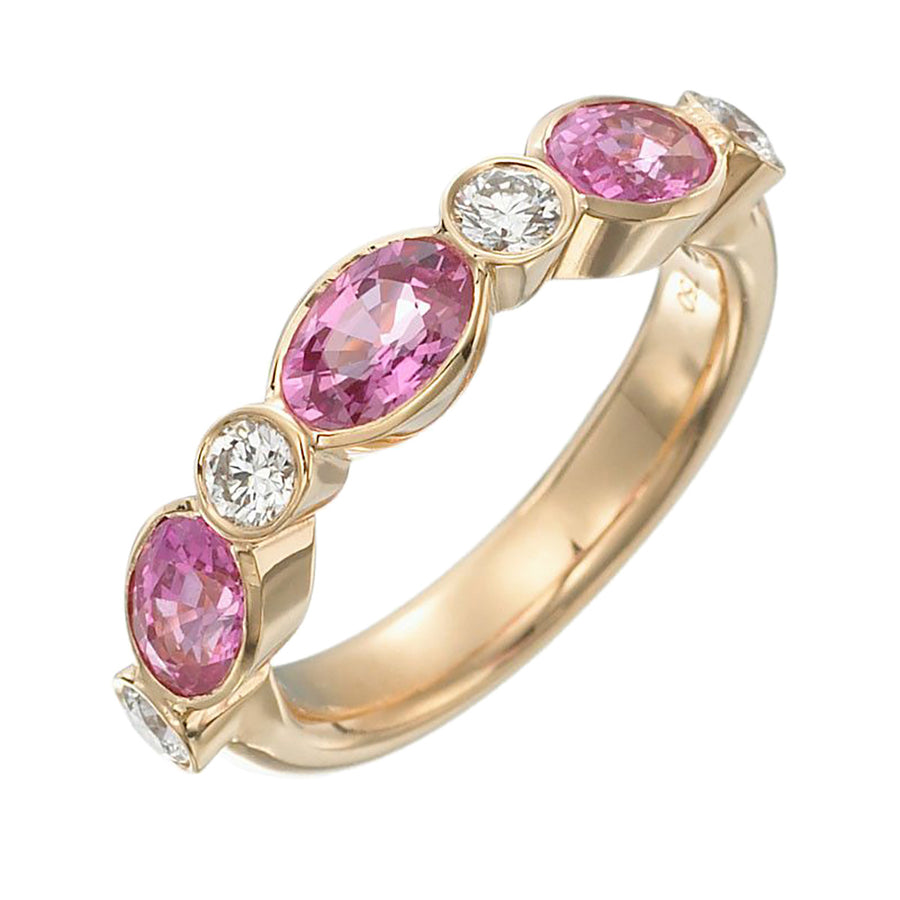 18K Rose Gold Diamond Pink Sapphire Stackable Ring