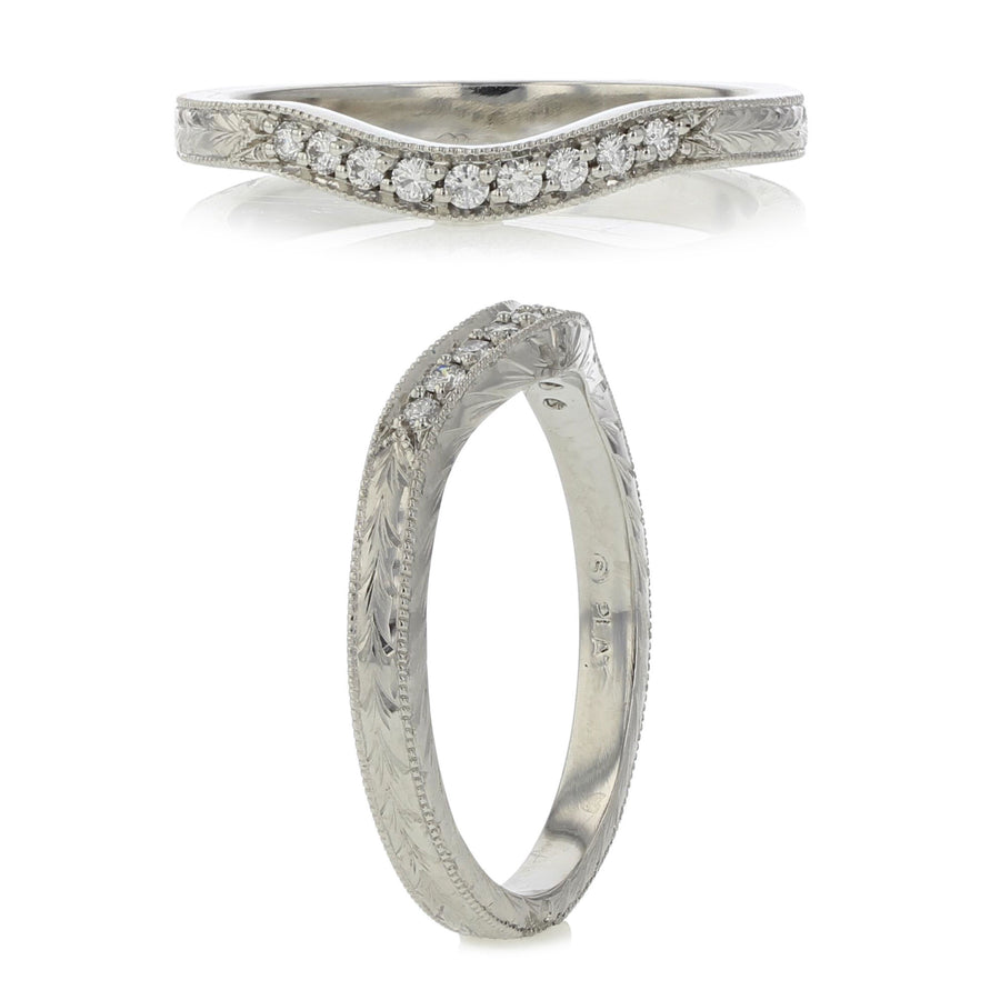 Platinum Diamond Curved Milgrain Wedding Band