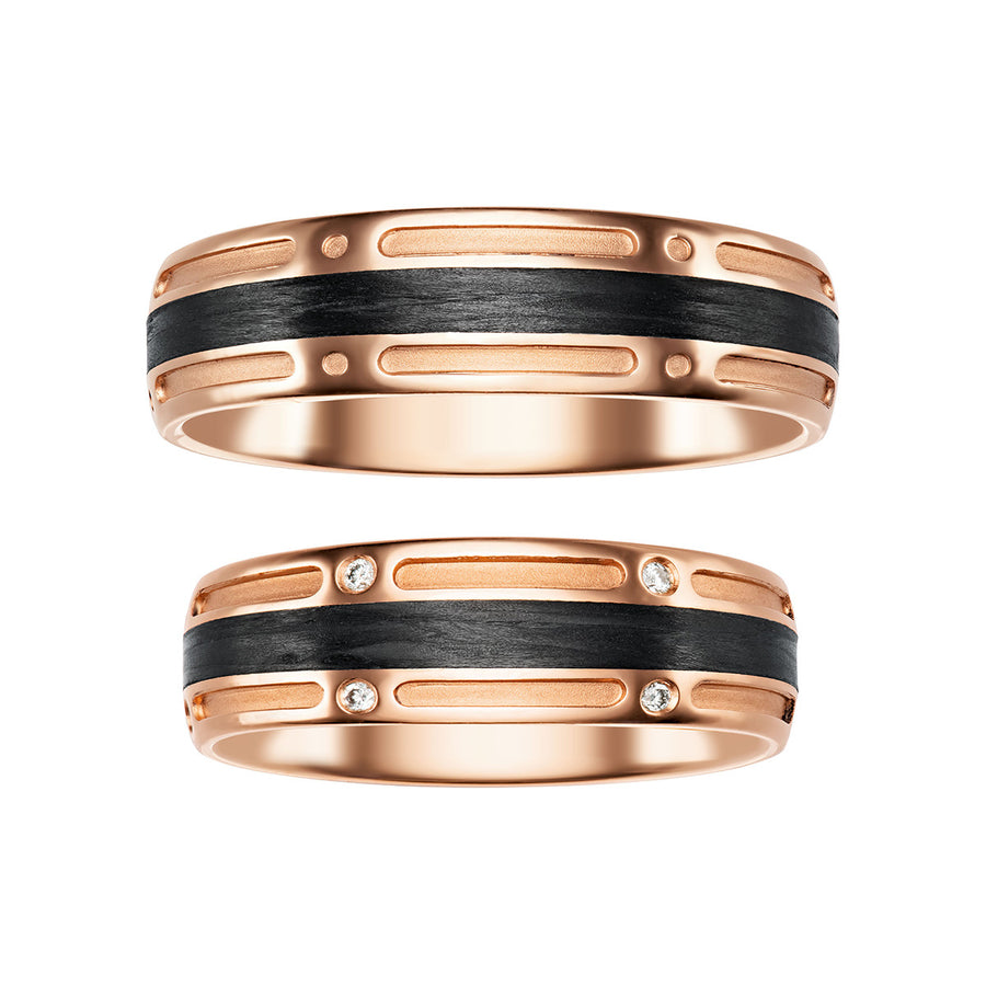 Carbon Fiber and Gold Slotted Design Wedding Band