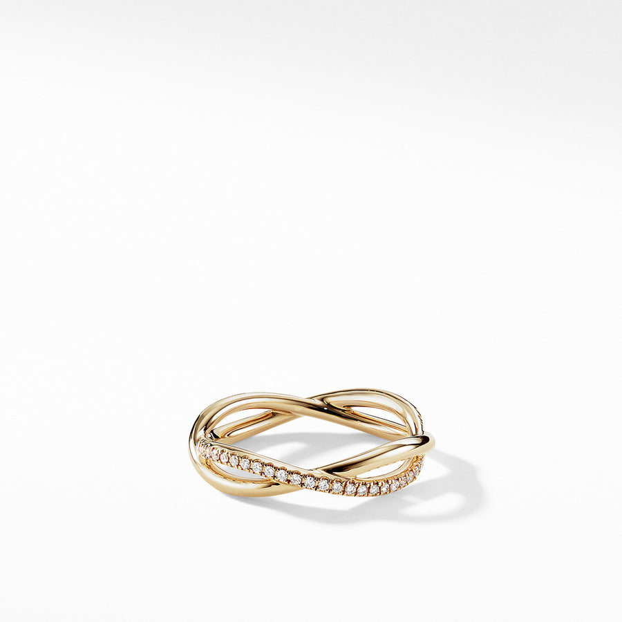DY Lanai Band Ring in 18K Yellow Gold with Pave Diamonds
