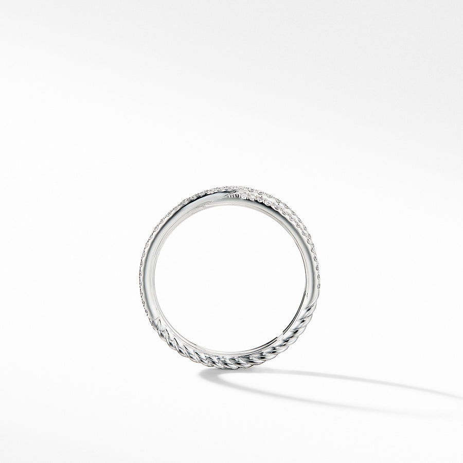 DY Crossover Micro Pave Band Ring in Platinum with Diamonds
