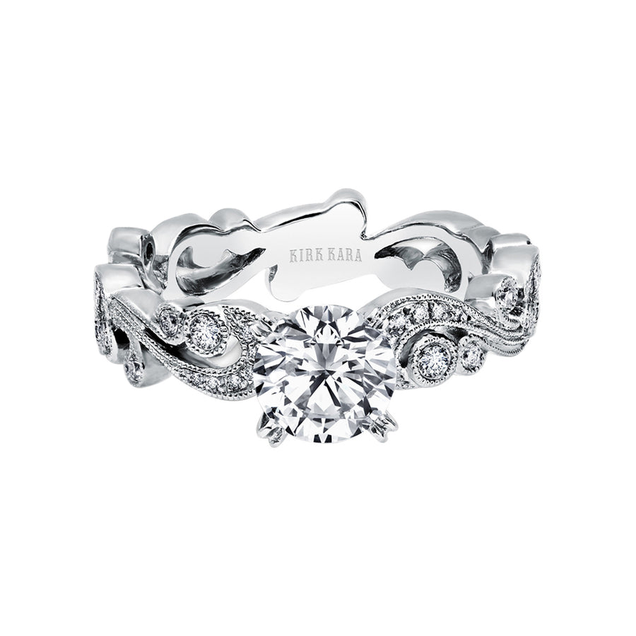 14K White Gold Milgrain Round Diamond Engagement Ring Setting