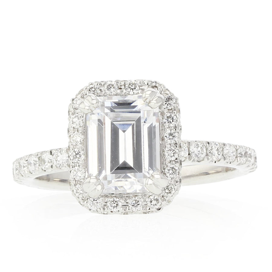 Emerald Cut Diamond Halo Filagree Engagement Ring