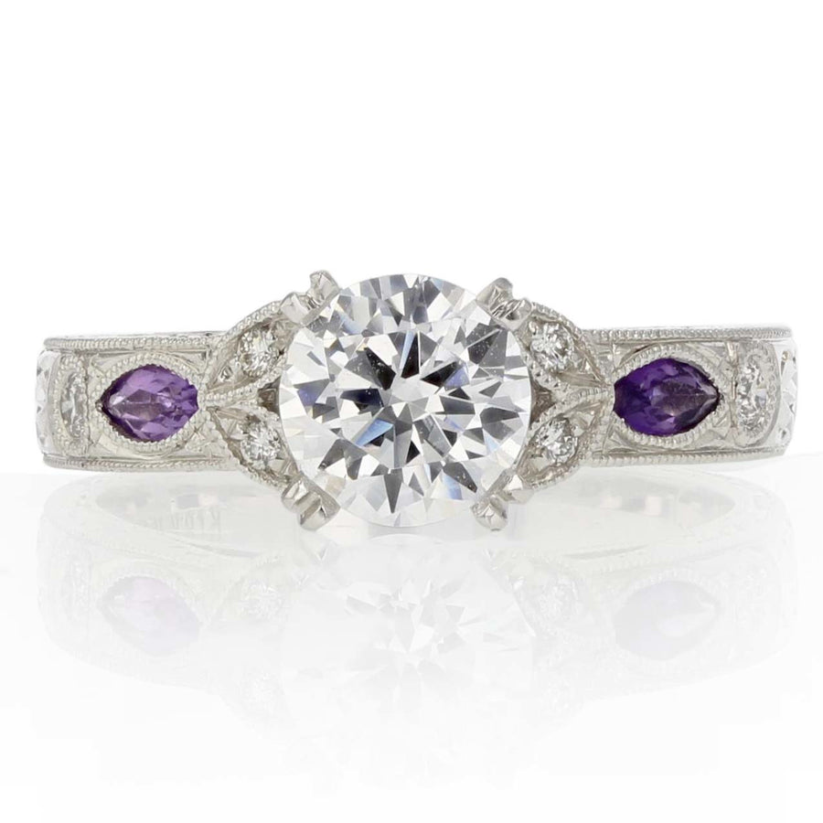 Floral Diamond and Marquise Amethyst Ring Setting