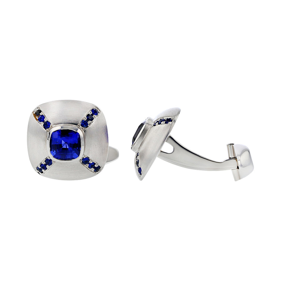 18K White Gold Blue Sapphire Cufflinks