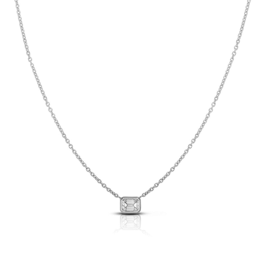 18K White Gold Emerald-Cut Diamond Pendant Necklace