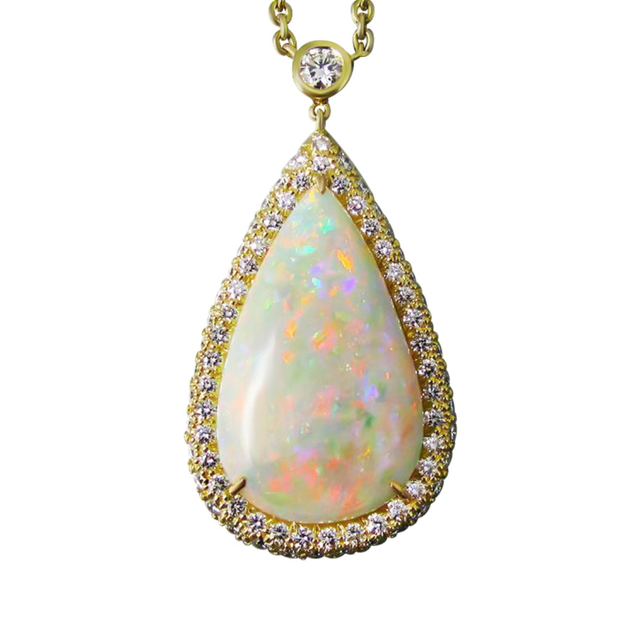 18K Yellow Gold Opal Diamond Pendant