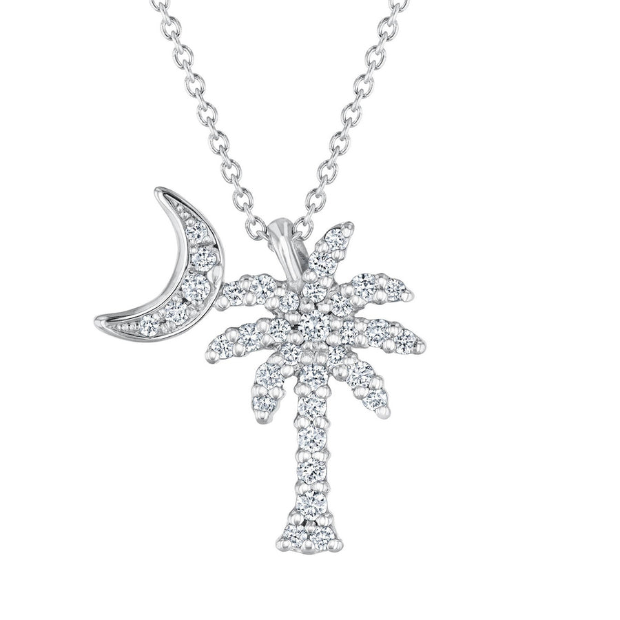 Palm Tree and Crescent Moon Diamond Pendant