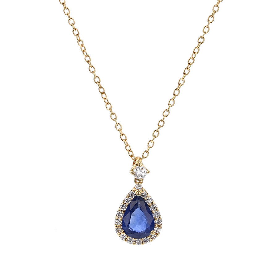 Pear Shape Sapphire and Diamond Halo Necklace