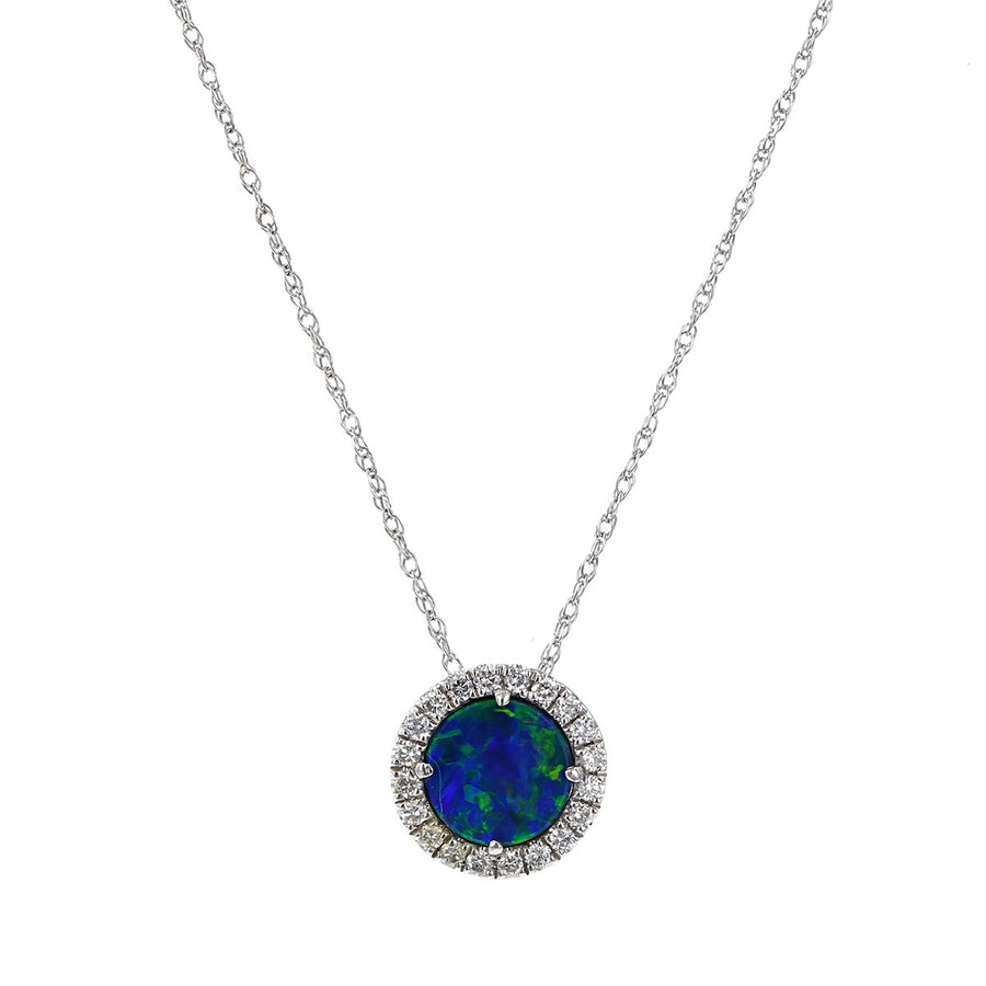 Australian Opal Doublet and Diamond Halo Necklace