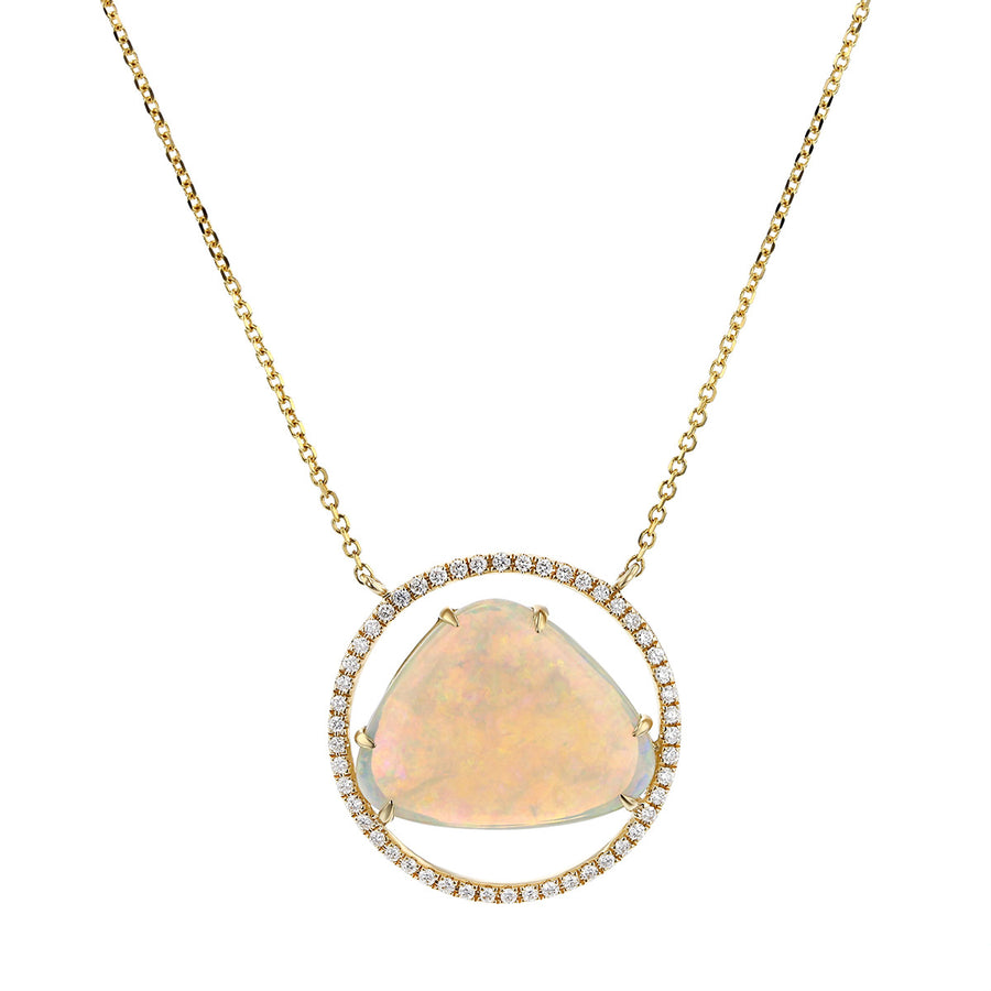 White Australian Opal and Diamond Circle Pendant