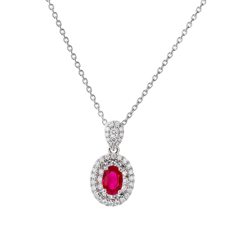 Oval Ruby Pendant in 18K White Gold
