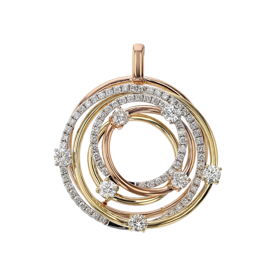 Tri-color 14K Gold and Diamond Circle Pendant