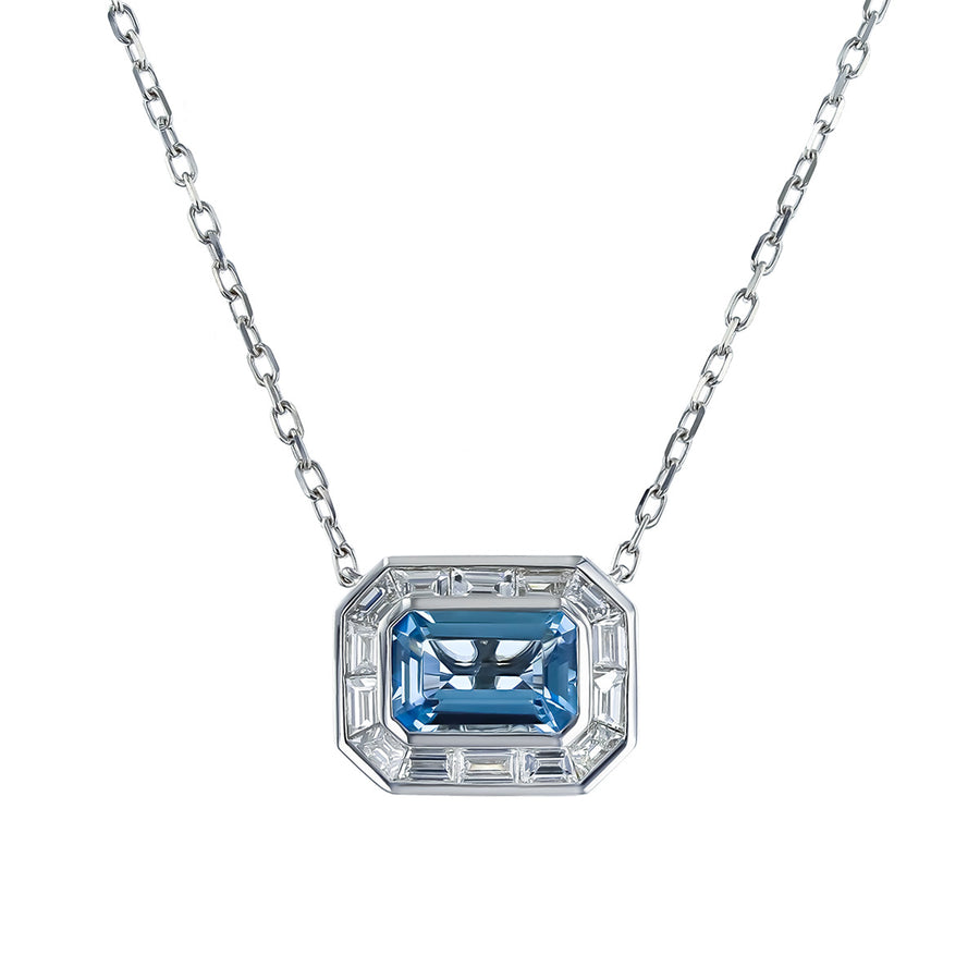 Aquamarine and Diamond Baguette Pendant