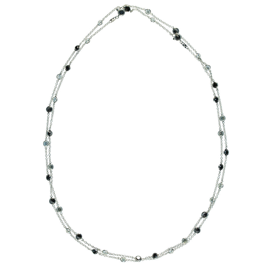 Platinum Black and White Diamonds By The Yard Necklace