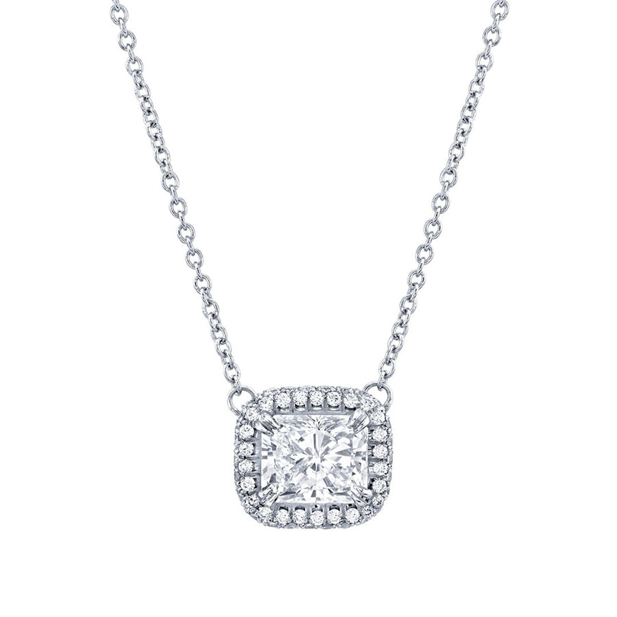 Radiant Diamond Halo Pendant Necklace