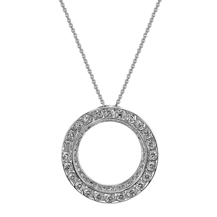 Scallop Artisan Pave Circular White Gold Pendant