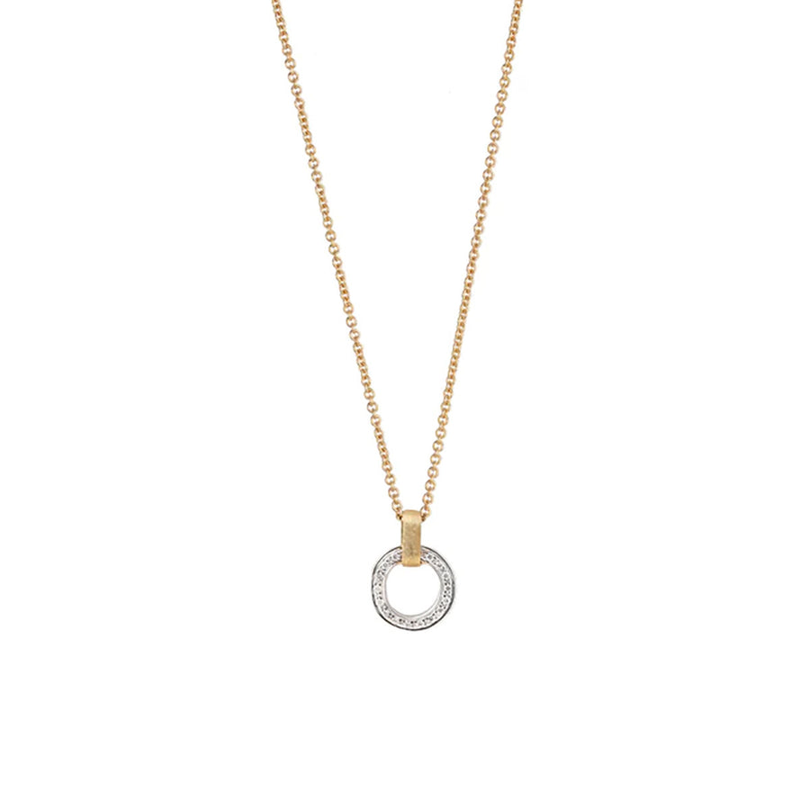 18K Yellow and White Gold Flat-Link Diamond Pendant Necklace