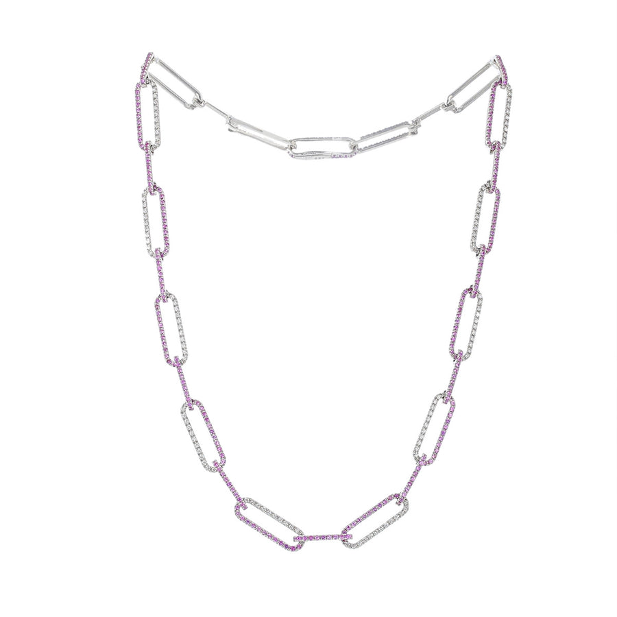Pink Sapphire and Diamond Link Necklace in 18K Gold