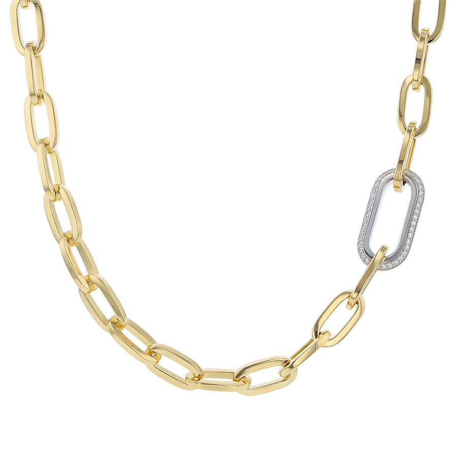 Oro Classic 18K Yellow Gold Link Necklace with Diamonds
