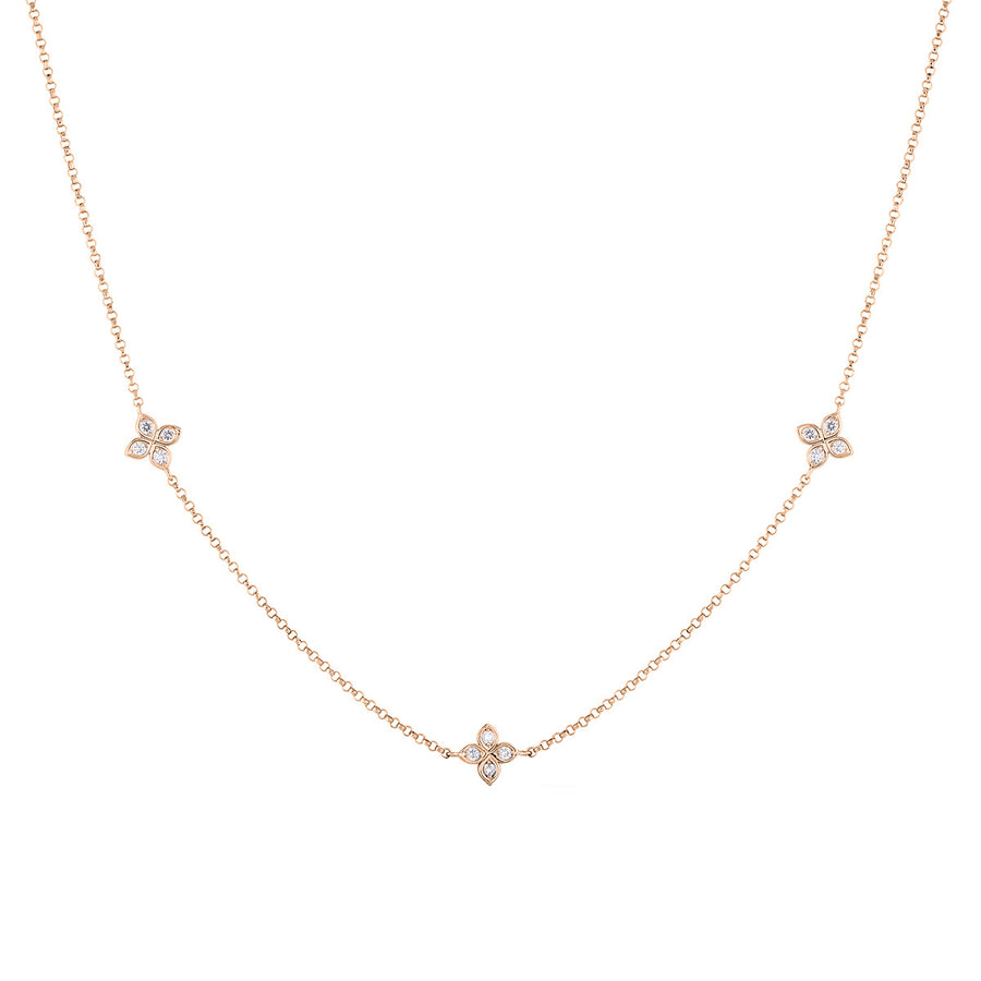 18K Rose Gold Love by the Inch 3 Station Flower Necklace