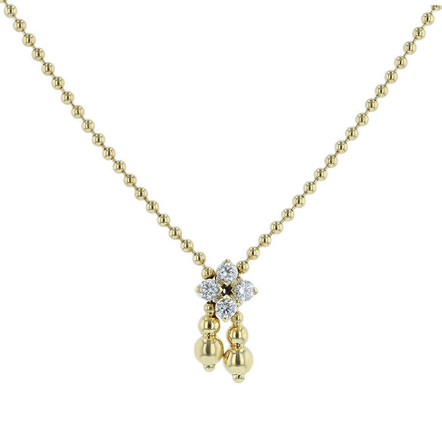 18K Yellow Gold Diamond Flower Lariat Necklace