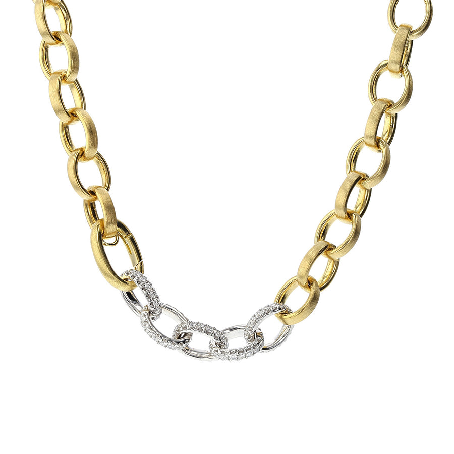 Diamonds and Gold Link Chain Necklace