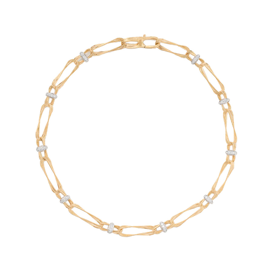18K Yellow Gold Twisted Double Coil Link Necklace With Diamonds