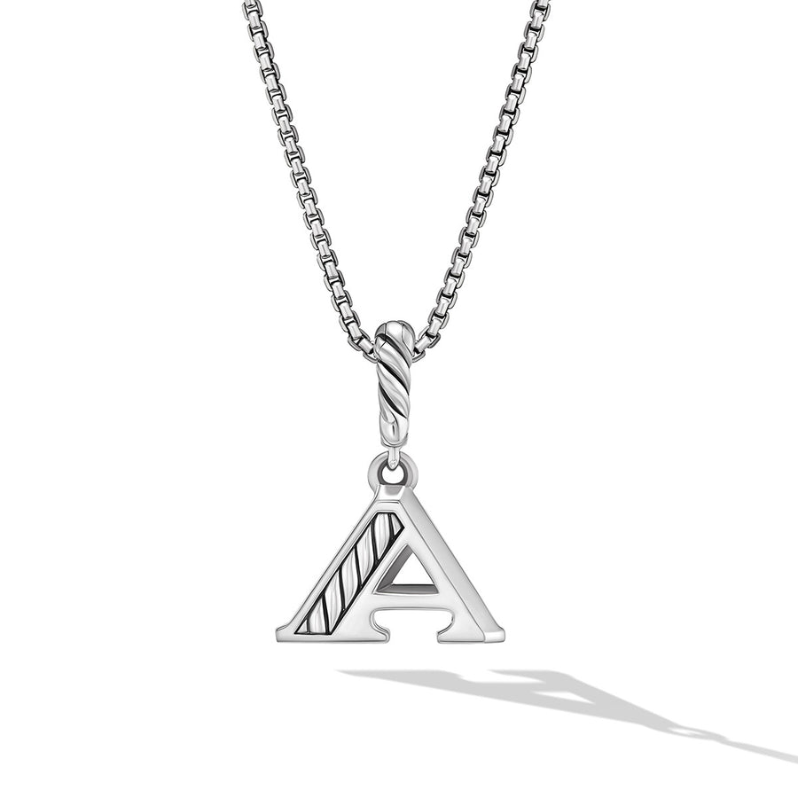 Pave Initial Pendant Necklace in Sterling Silver with Diamond A