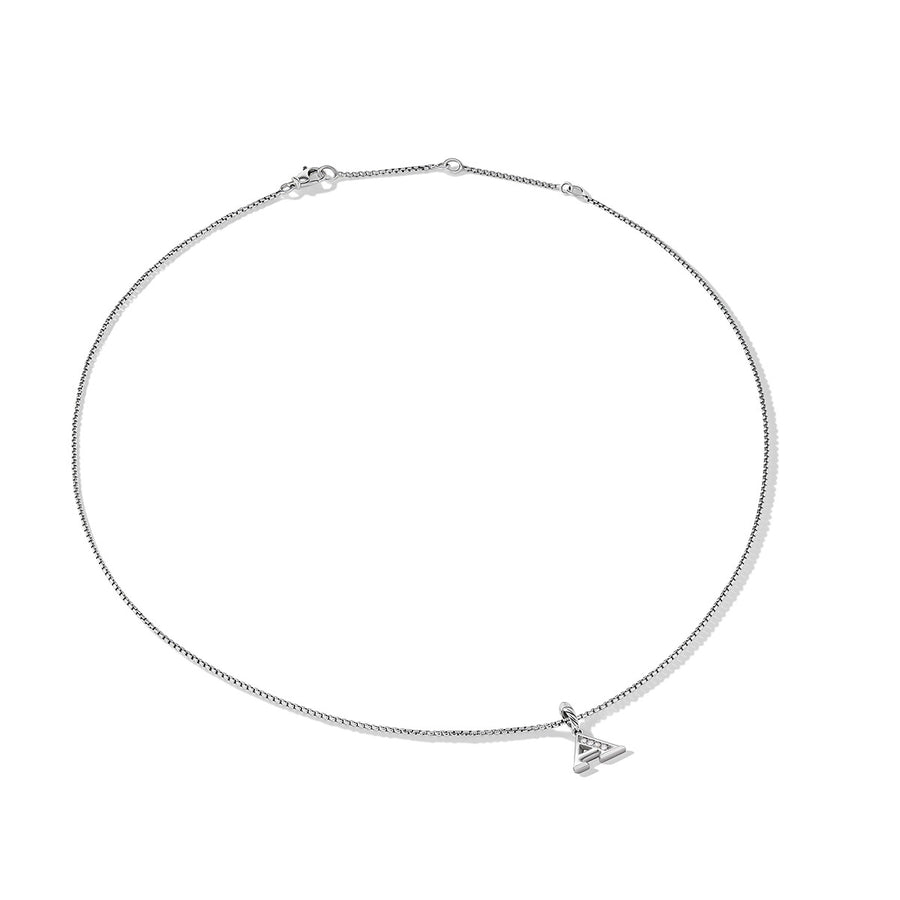 Pave Initial Pendant Necklace in Sterling Silver with Diamond A