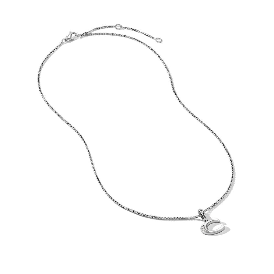 Pave Initial Pendant Necklace in Sterling Silver with Diamond C
