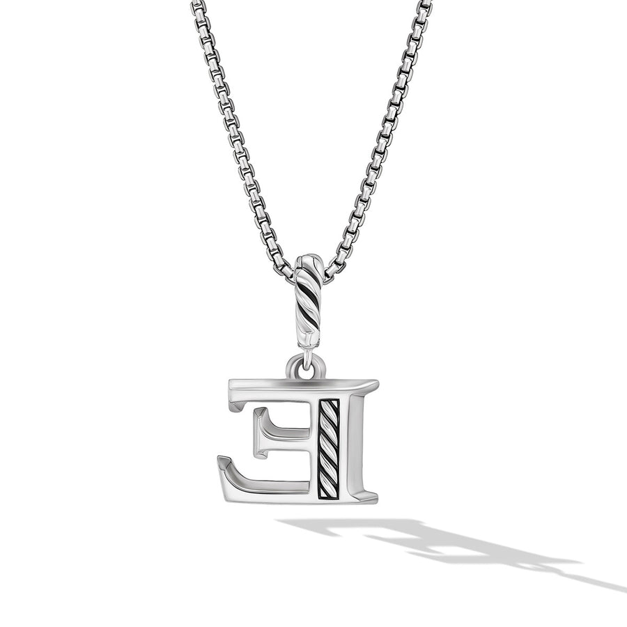 Pave Initial Pendant Necklace in Sterling Silver with Diamond E