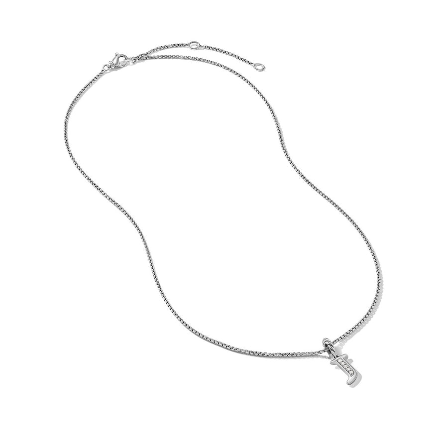 Pave Initial Pendant Necklace in Sterling Silver with Diamond J