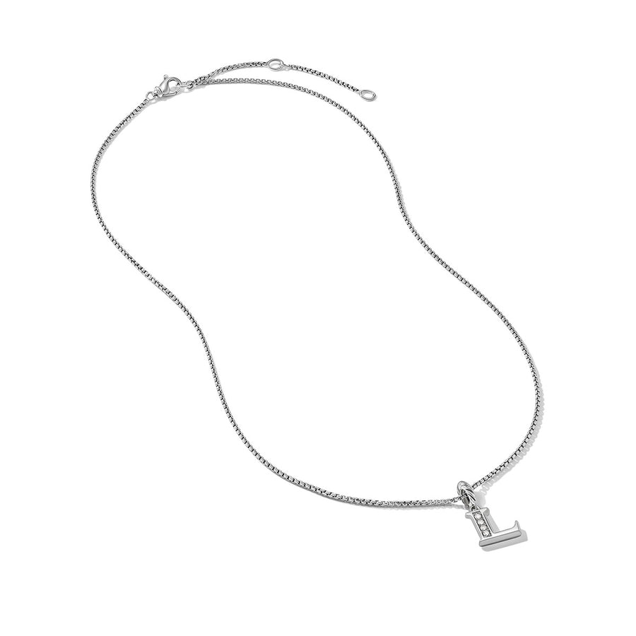Pave Initial Pendant Necklace in Sterling Silver with Diamond L