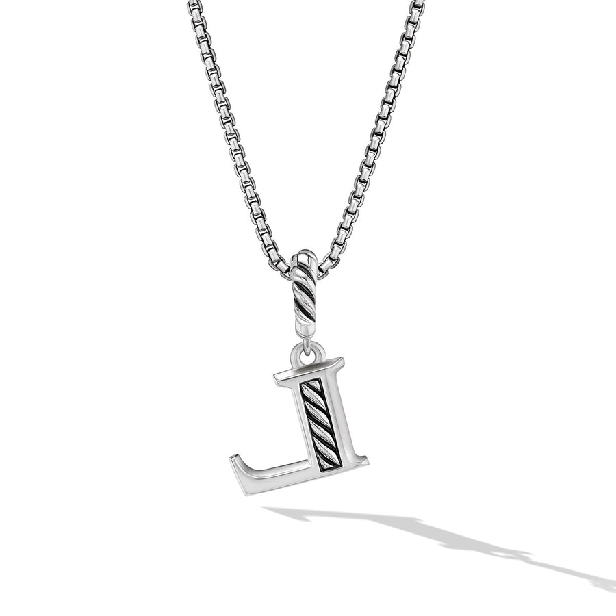 Pave Initial Pendant Necklace in Sterling Silver with Diamond L