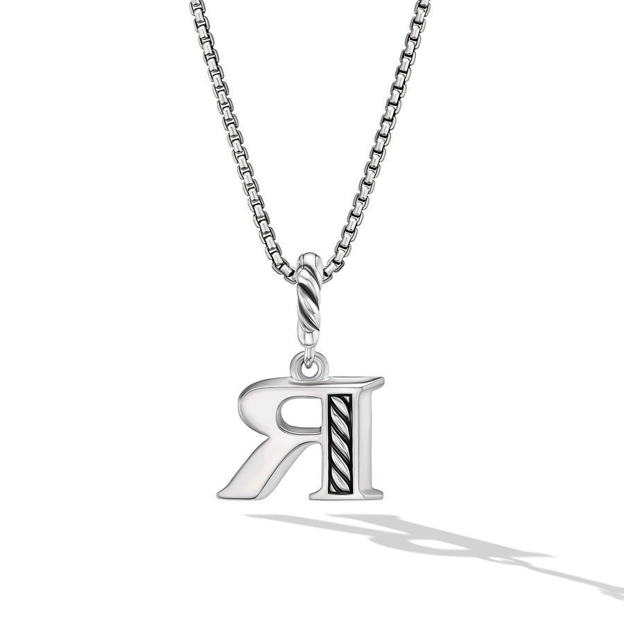 Pave Initial Pendant Necklace in Sterling Silver with Diamond R