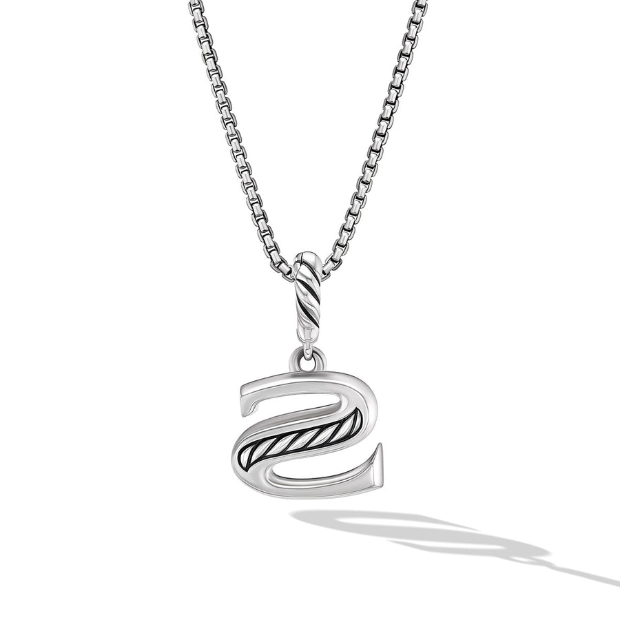 Pave Initial Pendant Necklace in Sterling Silver with Diamond S