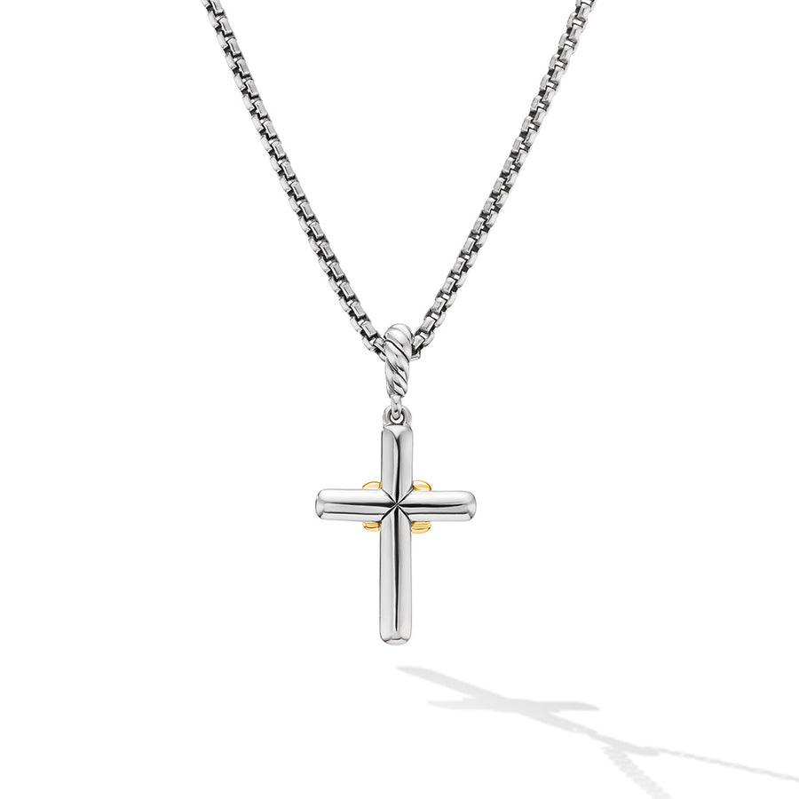 Petite Cross Necklace in Sterling Silver with 18K Yellow Gold with Diamonds