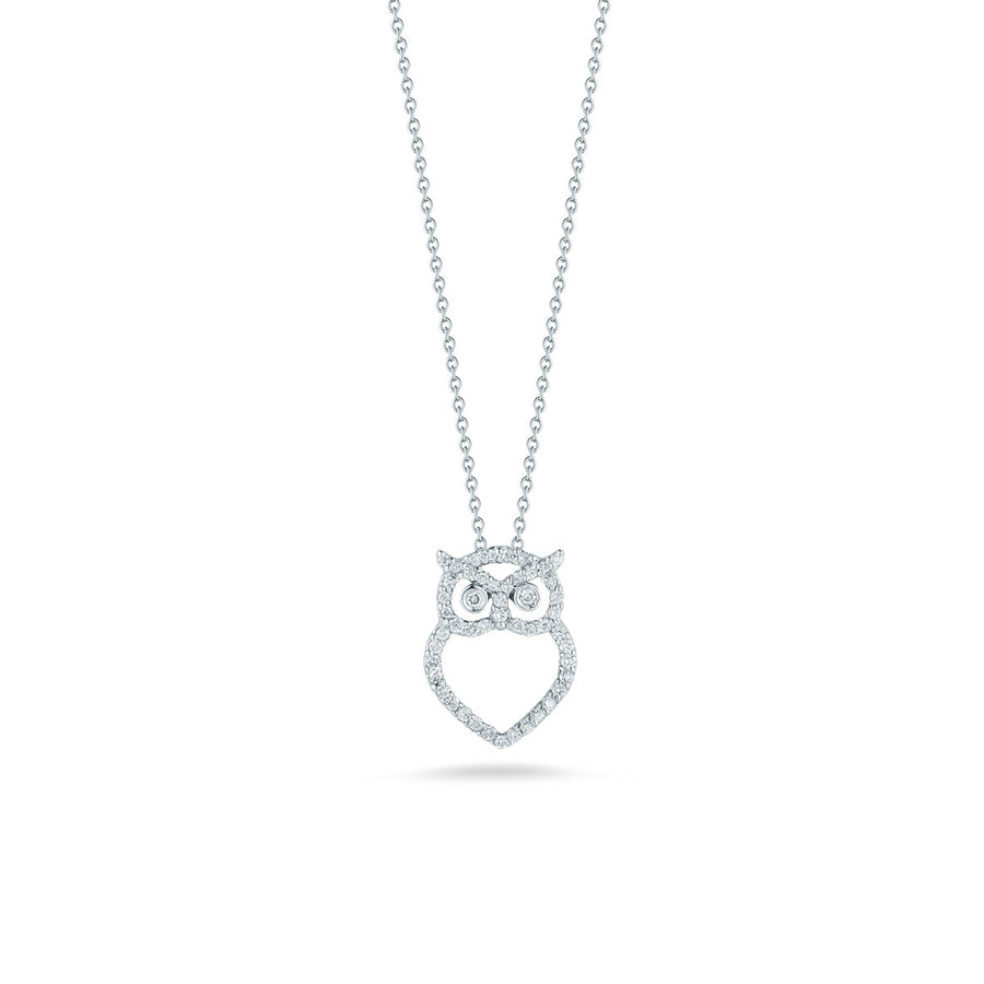 18K White Gold Diamond Owl Pendant