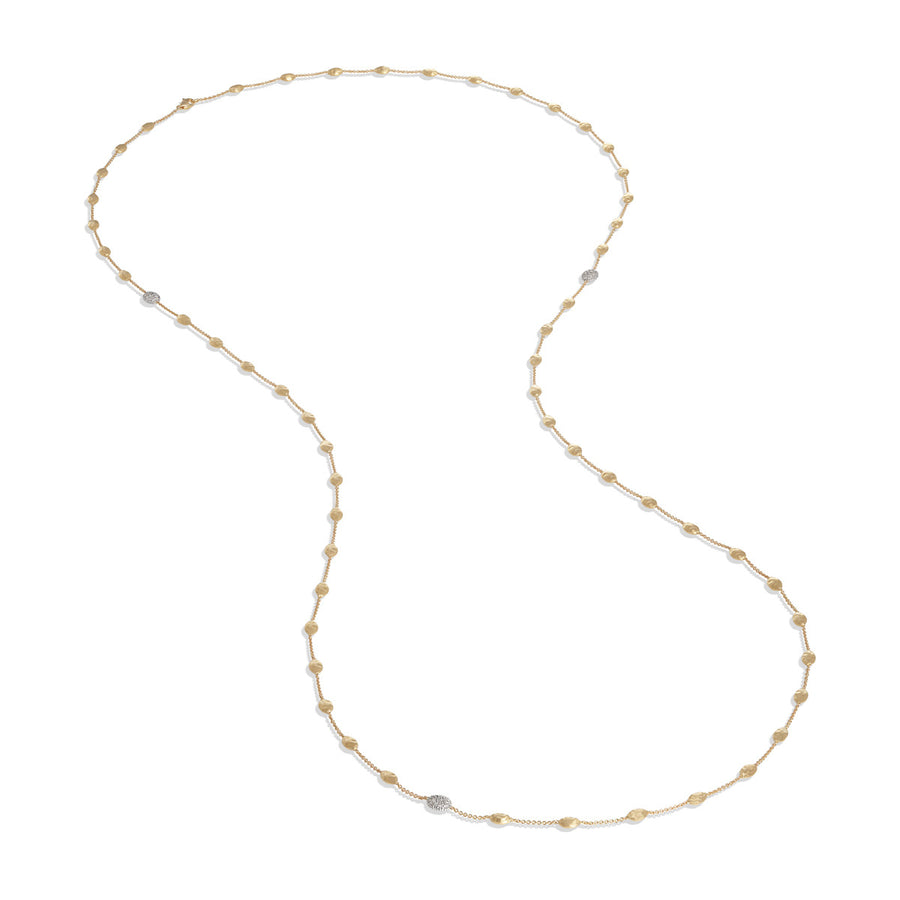 18K Yellow Gold and Diamond Small Bead Long Necklace