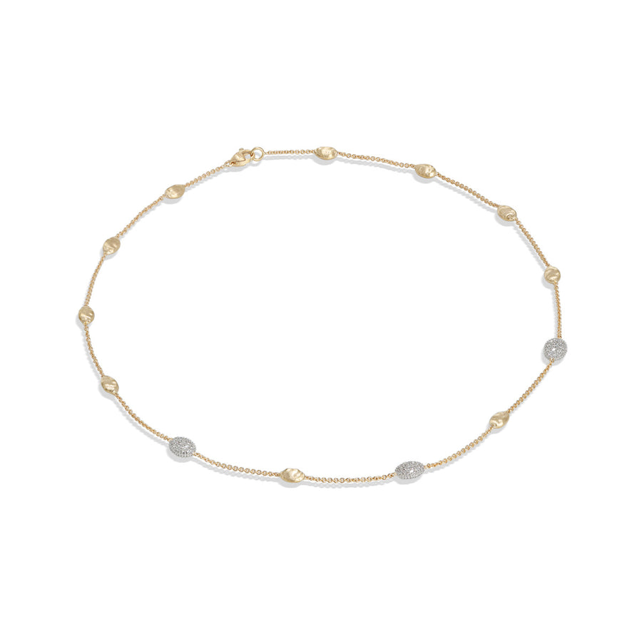 18K Yellow Gold and Diamond Small Bead Necklace