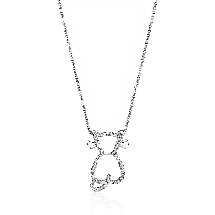 18K White Gold Diamond Cat Pendant