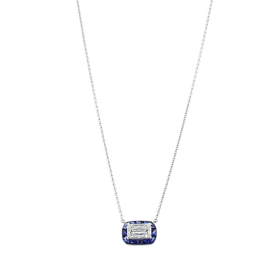 Ashoka Diamond and Sapphire Halo Pendant Necklace