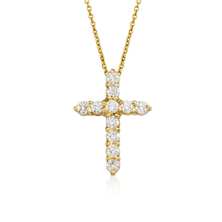 18K Yellow Gold Diamond Cross Pendant